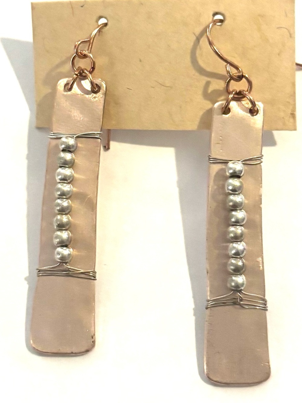 Fashion Jewelry Rose Gold Bar Earrings with Silver Bead Column